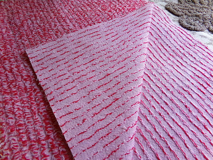 Peppered Red & White Skinny Stripes Fabric from Vintage Chenille Bedspread, 12" x 18" inch Piece, Fun and Festive