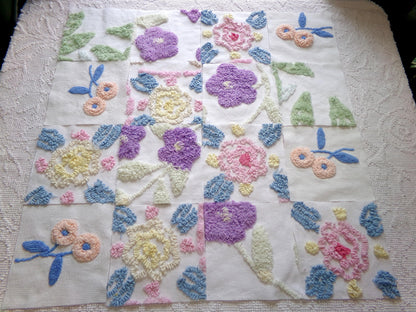 shabby floral vintage chenille fabric squares: spring flowers set of 16 floral 6" quilt blocks