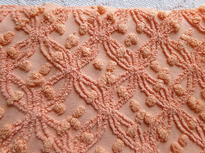 delicious peach vintage chenille fabric, 18" x 24" inch piece of cotton quilt & sewing material, overtufted pops wedding ring design