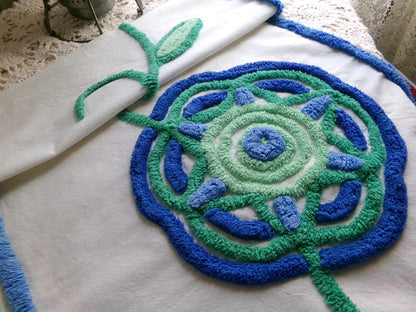mod retro giant flower chenille fabric, great for a wall hanging, vintage handmade 17" x 30" inch piece