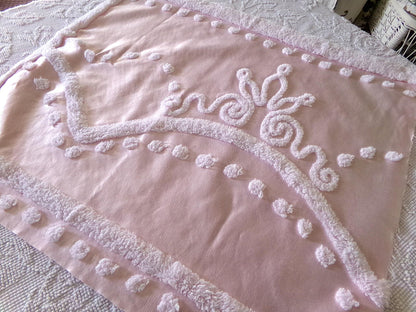 glamorous pink satin fabric piece with chenille tufting, 22" x 25" inch piece of luxury vintage sewing material for arts & crafts