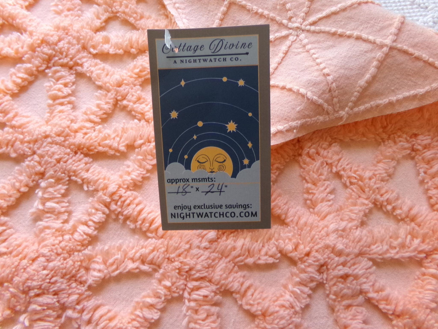 twinkle star vintage chenille fabric, plush peach starbursts, 18" x 24" cut piece of craft, sewing, pillow, quilt material