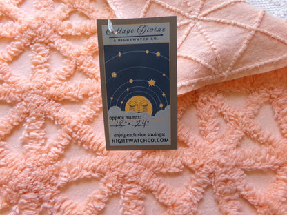 twinkle star vintage chenille fabric, plush peach starbursts, 18" x 24" cut piece of craft, sewing, pillow, quilt material