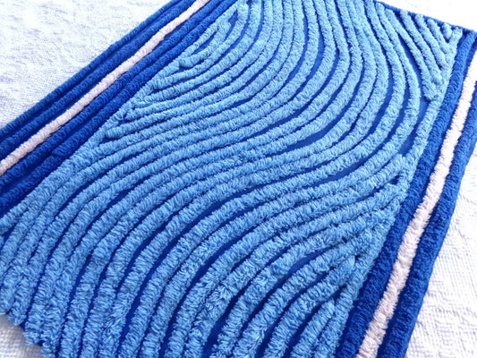 ocean waves chenille fabric, deep velvety mystic blue, 19" x 25" inch piece of vintage sewing material for pillow, quilts, doll blankets