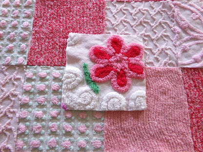 Sweet Kisses Chenille Fabric Squares Set in Pink, Red, White, 17 Blocks, 6" inch ea, Great Range of Textures & a Pretty Flower Block