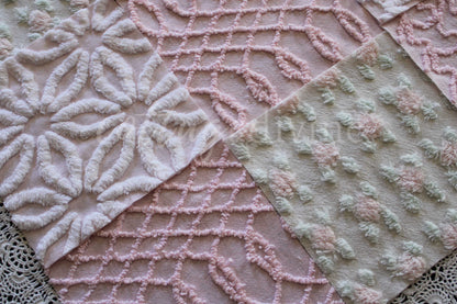 Pink Quilt Squares, Daisy Rosebud Craft Square Set from Vintage Bedspread Fabric, 16 Blocks, 6" x 6" inch