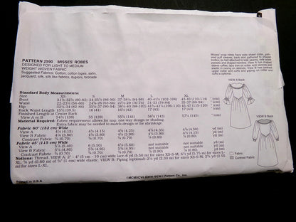 Vtg Kwik Sew 2590 Robe Sewing Pattern Romantic Womens Bathrobe Misses XS-XL OOP