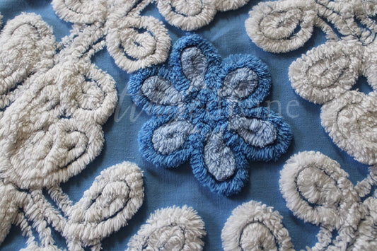 Blueberry Soft Snowdrops Vintage Chenille Fabric, 23" x 20" inch piece, for Pillows & Crafts