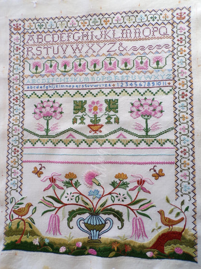 Jacobean 1773 Vintage Linen Sampler, Cooper Hewitt Museum, 0860 Paragon Stitchery, Hand Embroidered, Completed