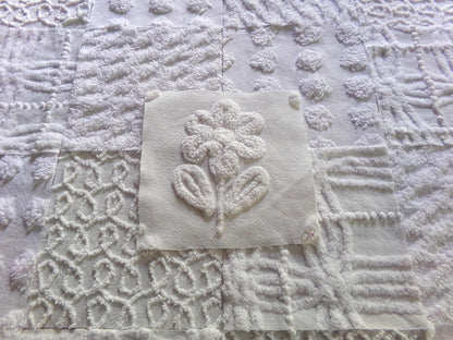 Snowy Whites Chenille Quilt Squares Set from Vintage Bedspread Fabric, 17 Blocks 6" x 6" inch, Pops, Squiggles, Lattice & a Daisy