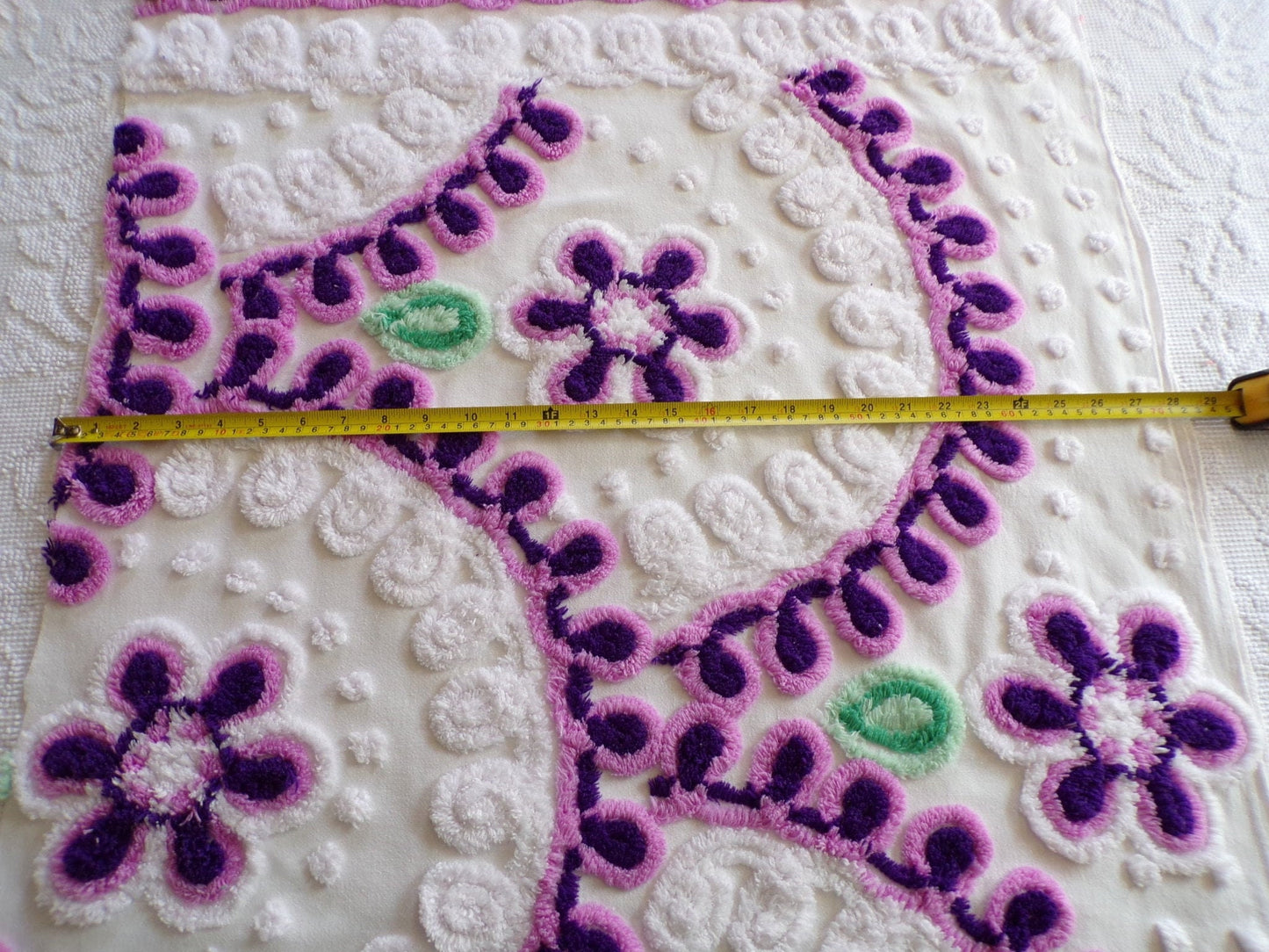 Lilac Blooms Vintage Chenille Fabric Piece, 27" x 29" inches, Lovely in Pillows & Quilts