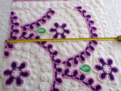 Lilac Blooms Vintage Chenille Fabric Piece, 27" x 29" inches, Lovely in Pillows & Quilts