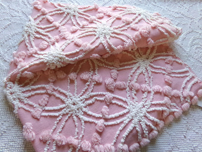 divinely feminine pink chenille fabric, 18" x 24" inch piece of vintage cotton sewing material, lovely in handmade chenille quilts & pillows