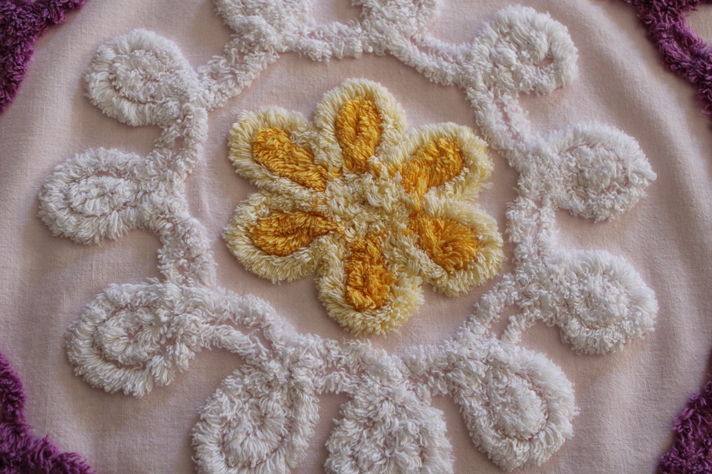 Cherished Soft Pink Birthday Cake Vintage Chenille Quilt FABRIC, 24" x 25" Piece, Thin Lightweight Cotton
