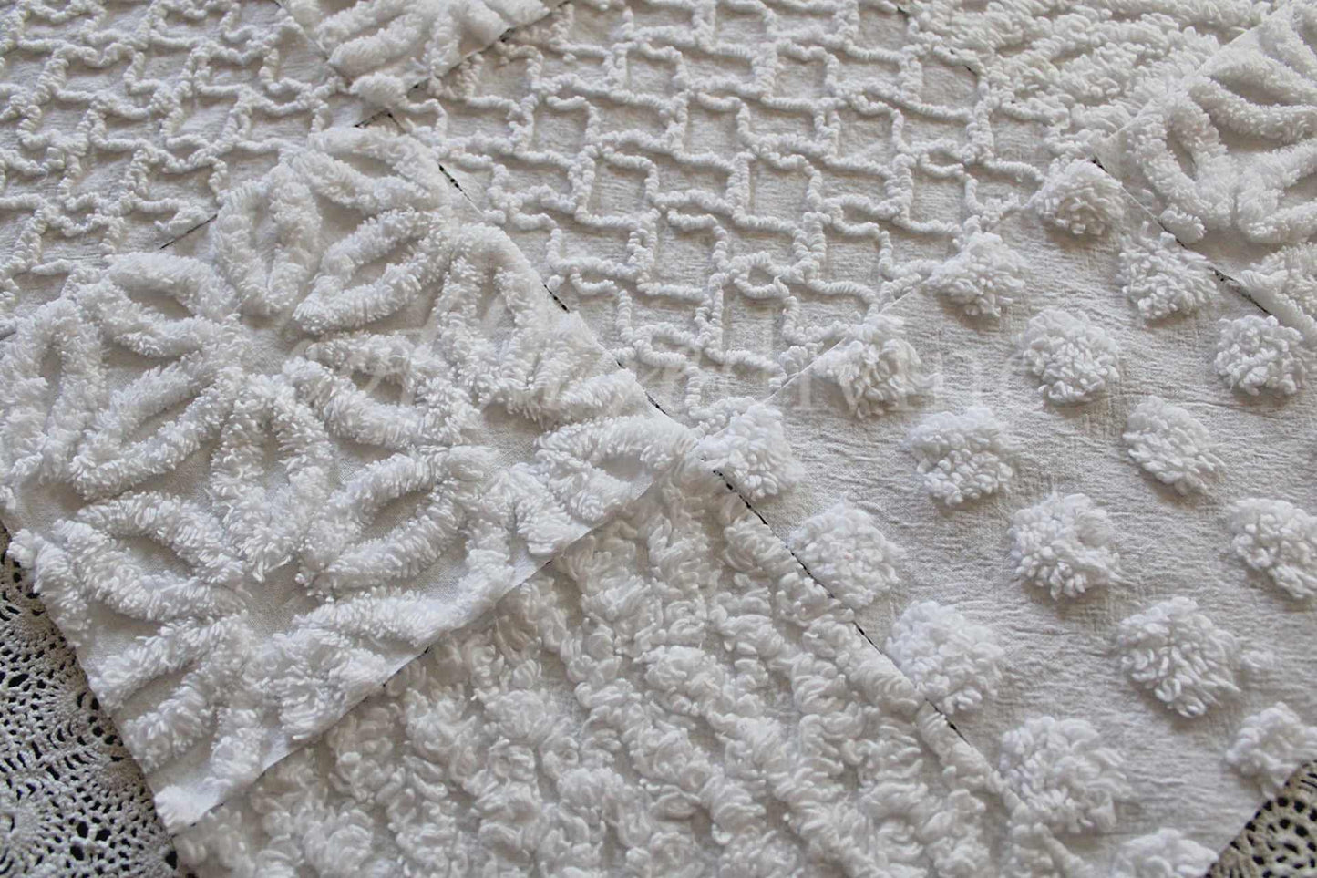 Snow Angel White Chenille Quilt Squares Set from Vintage Bedspread Fabric, 16 Blocks, 6" x 6" inch