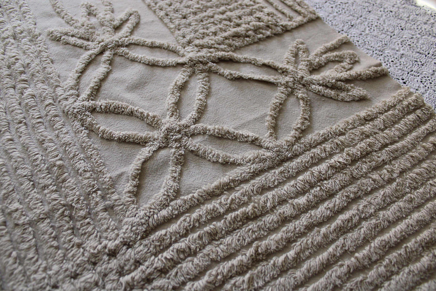Shabby Modern Neutral Vintage Chenille Fabric, 20" x 24" inch Piece, Mocha Star Lily Design