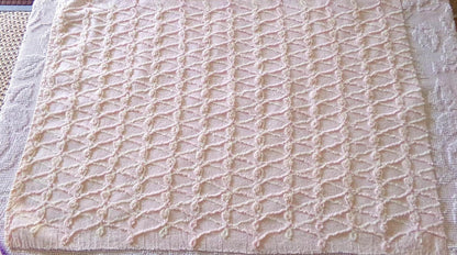 Eternity Knots Vintage Chenille Fabric Material, 19" x 26" inch Piece, Lovely Feminine Pastel Pink & Iridescent Vanilla Cream