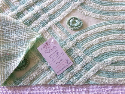 Retro Two Tone Shamrock Green Vintage Chenille Fabric Material, 18" x 31" inch Piece, Donut Dots, Long Tonal Stripes