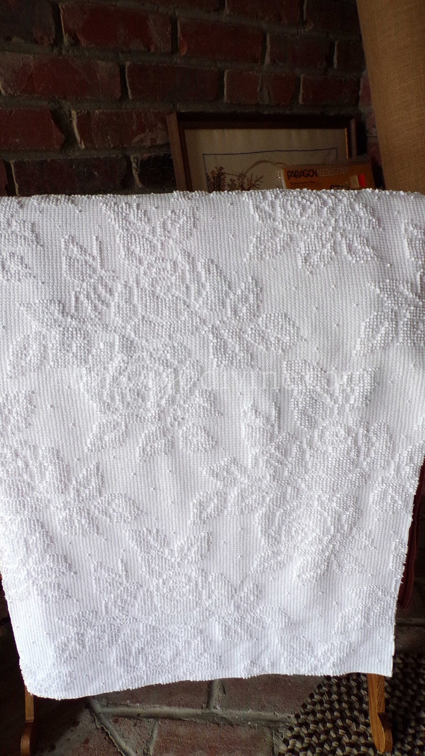 Cabbage Rose Dainty Dot Vintage White Chenille Fabric, 20" x 30" inch Piece, Versatile in Quilts, Pillows & Tote Bags