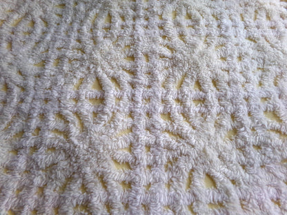 buttercup yellow vintage chenille fabric with thickly tufted spider tufts, 19" x 26" inch piece of quilt material for sewing & crafts