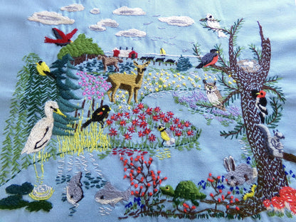 AMERICAN WILDLIFE Completed Vintage Crewel Embroidery from Paragon Needlecraft Kit 0418 02446x Forest Animals, Carol & Don Henning Design