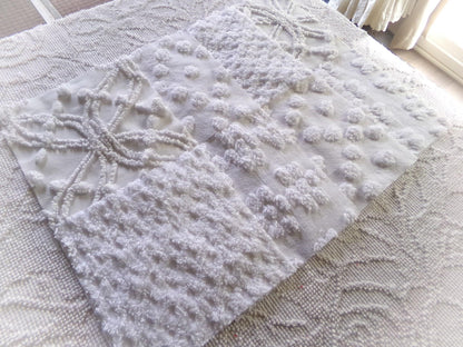 farmhouse style white chenille fabric squares, 7.5" vintage quilt blocks, set of 8 for sewing, crafts & quilting