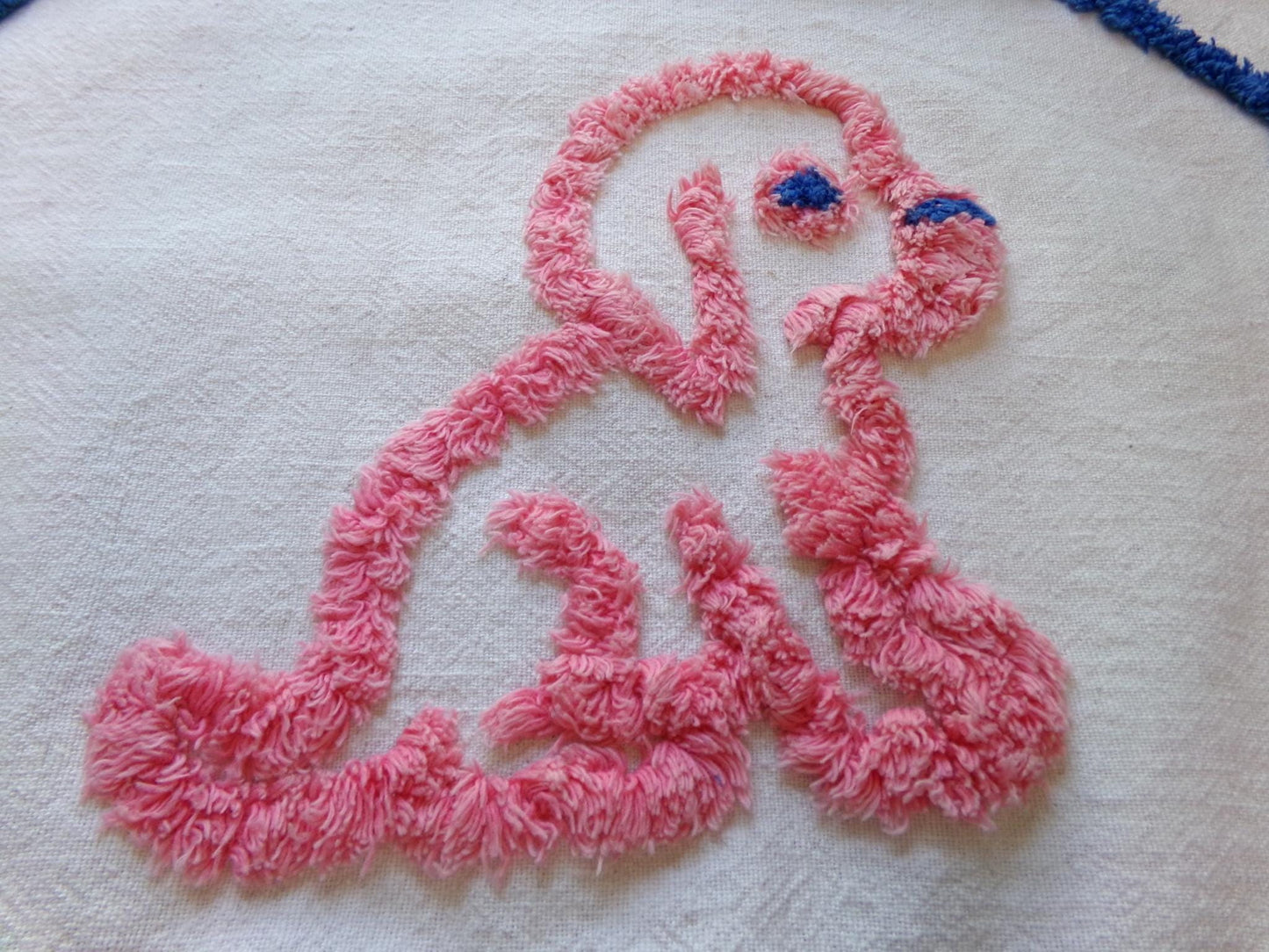 dog lovers! Pink Puppy Dogs Vintage Chenille Fabric, Pair of Puppies on Cotton Feedsack, 12" x 26" Piece for Handmade Quilts, DIY Pillows