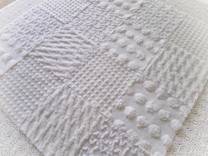 Snow Day White Fabric Squares Cut from Vintage Chenille Bedspreads, 16 Quilt Blocks, 6" x 6" inch each