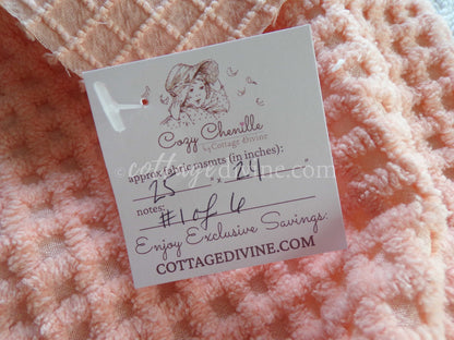 Mini Grid Vintage Chenille Quilt Fabric in Peach Bliss, 24" x 25" Piece, Snuggly Soft Cotton Waffle Tufting