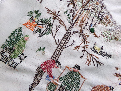 Grandma Moses SUGARING OFF Completed Cross Stitch Embroidery Paragon Stitchery 0210 - Rustic Country Winter Scene