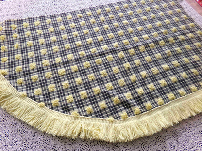 Retro Vintage Chenille Fabric, Bumblebee Black & Yellow Pops Piece, 17" x 25" inch Rounded with Accent Fringe