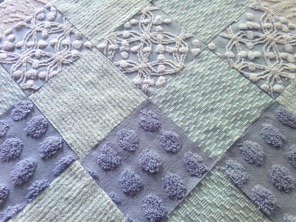 Spa Day Chenille Fabric Squares Set, 16 Vintage Quilt Blocks, 6" inch in Blue, Cool Aqua & White