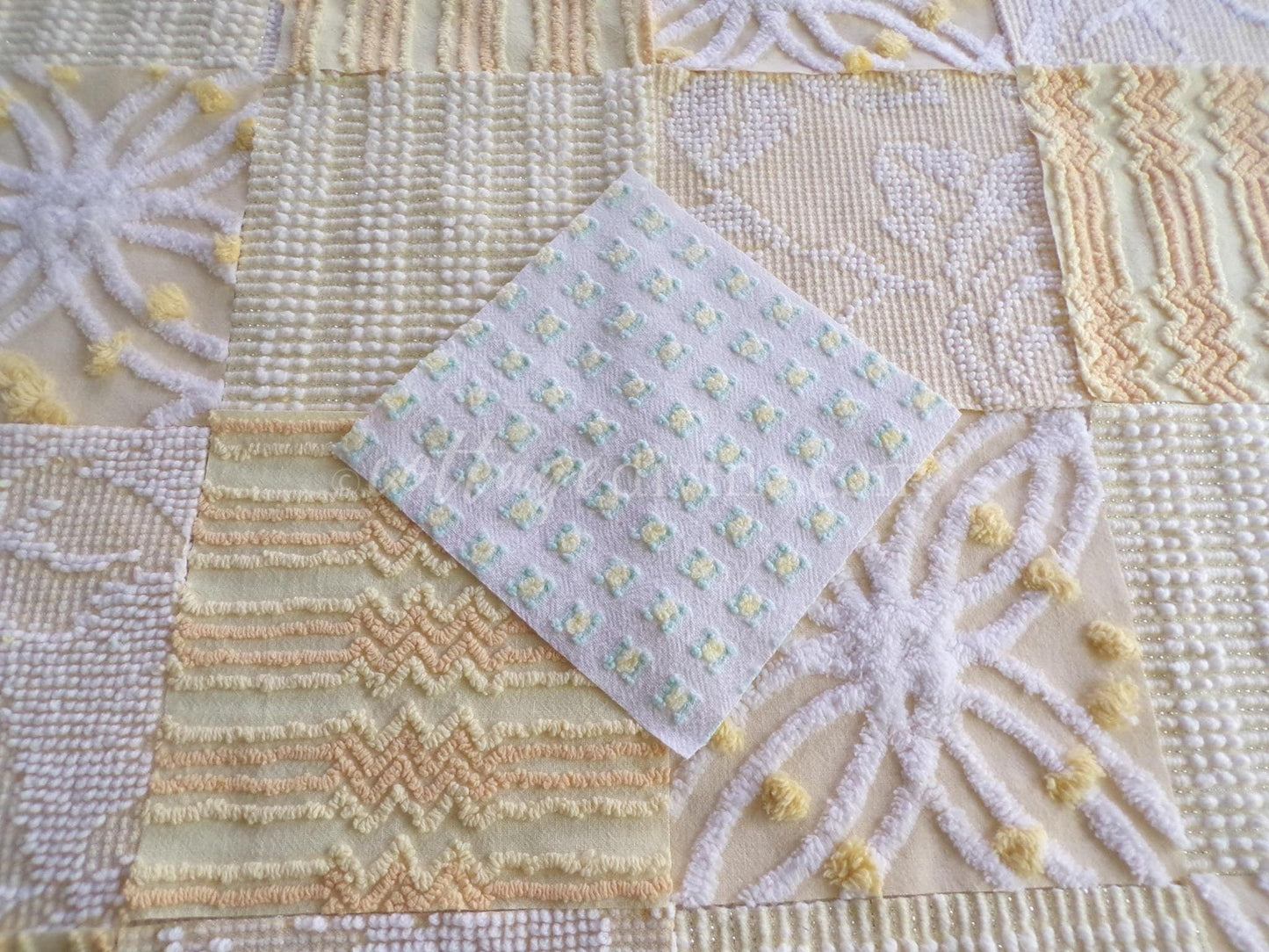 Lightning Strike Chenille Quilt Squares Set from Vintage Bedspread Fabric, 16 Blocks, 6" x 6" inch & Bonus Square