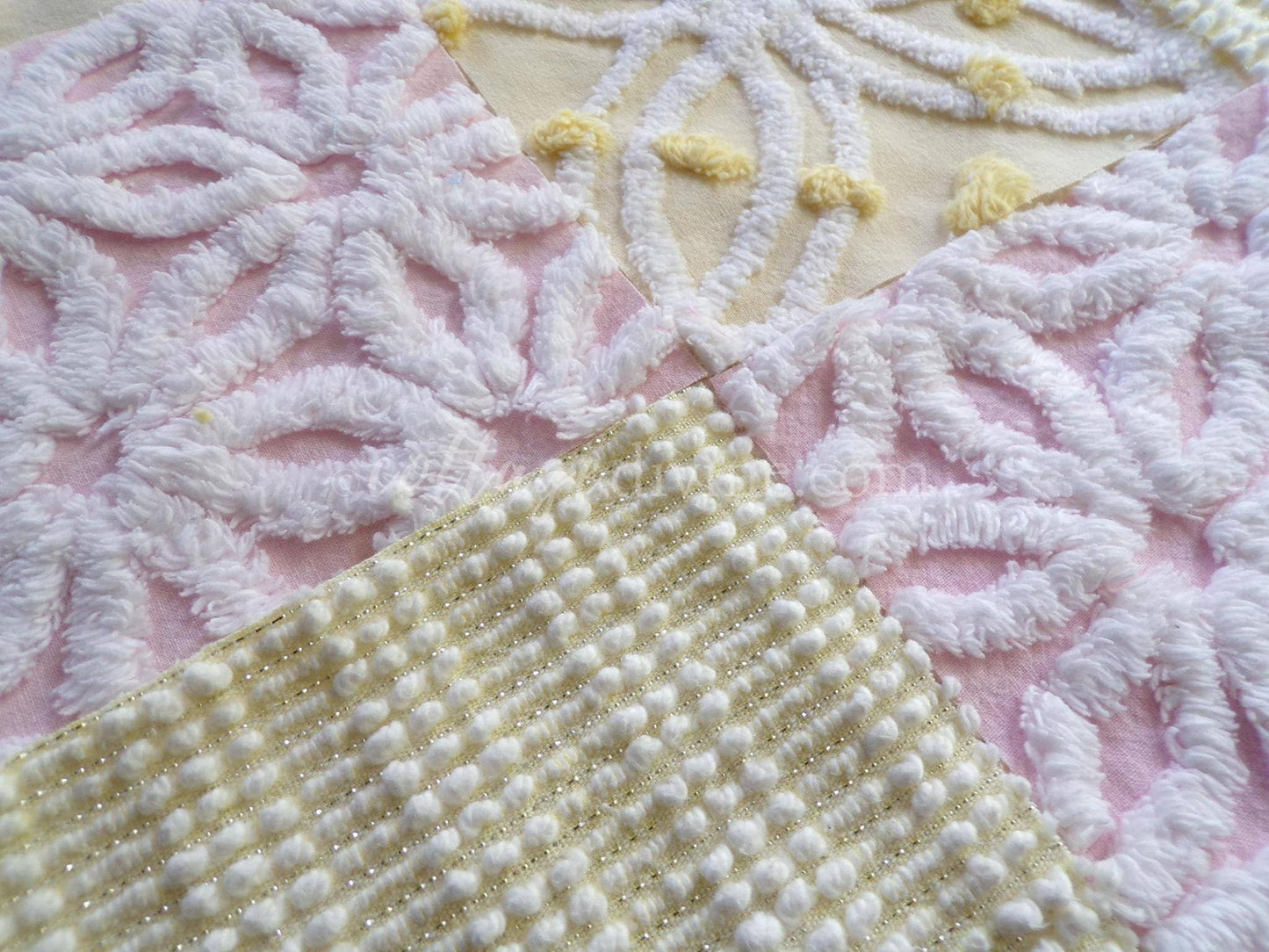 Spring Sparkle Chenille Quilt Squares Set from Vintage Bedspread Fabric, 16 Blocks, 6" x 6" inch