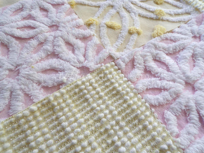 Spring Sparkle Chenille Quilt Squares Set from Vintage Bedspread Fabric, 16 Blocks, 6" x 6" inch