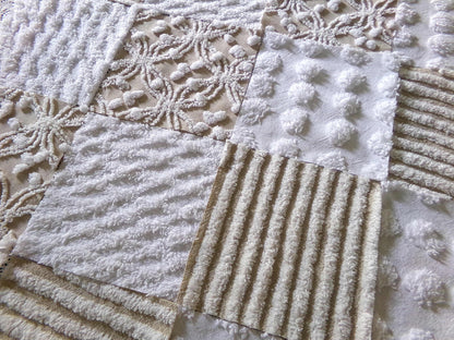 Neutral Modern Mocha & White Chenille Fabric Squares Set, 16 Vintage Quilt Blocks, 6" x 6" inches each, for Quilting, Sewing, DIY Pillows