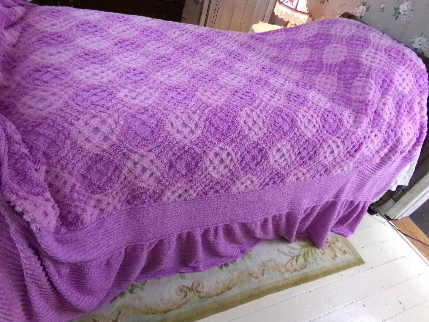 Webbed Optic Vintage Chenille Bedspread Fantasy Unicorn Color Full Sz Boxed & Fitted