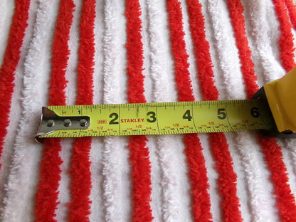candy cane striped chenille fabric, red & white stripe vintage sewing material for Christmas stockings, holiday crafts, 18" x 24" piece