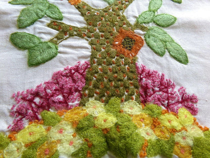 Hippie Fairytale Owl Embroidery Finished 1970s Piece, "Winkin, Blinkin & Nod," Cute Completed Paragon Crewel Stitchery 02236x, 16" x 19"
