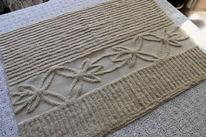 Simple Neutral Modern Vintage Chenille Fabric, 20" x 25" inch Piece, Mocha Star Lily Design