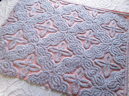mystic star vintage chenille fabric, plush dusty blue on dreamy pink cotton, for quilting & crafts, 25" x 18" cut piece