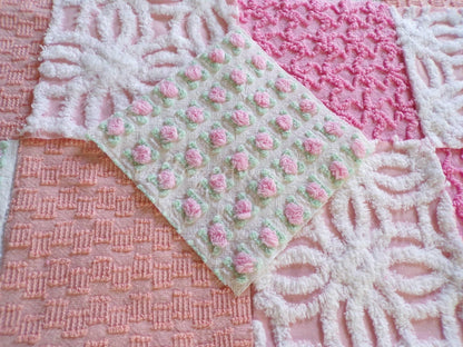 Sherbet Ice Cream Chenille Quilt Squares Set from Vintage Bedspread Fabric, 16 Blocks, 6" x 6" inch
