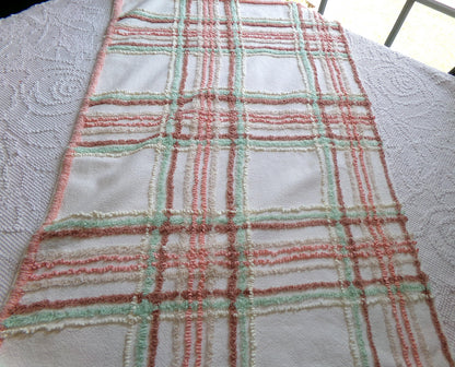 cottage plaid vintage chenille fabric: country style sewing material, 18" x 27" piece