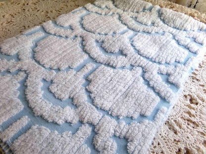 Celestial Sculpted 3D Cloud Blue Vintage Chenille Fabric, 26" x 19" inch piece