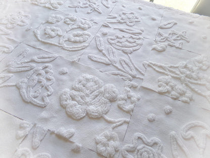 Vintage Chenille Fabric Squares in Winter Garden White Florals from Vintage Bedspread Fabric, Set of 16 Quilt Blocks, 6" x 6" inch