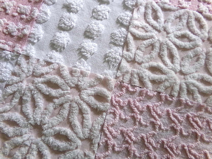 Whispertone Pink Quilt Squares Set from Vintage Chenille Bedspread Fabric, 16 Blocks, 6" x 6" inch