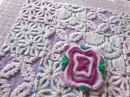 serene chenille fabric squares, dreamy blue, lilac & white, 17 vintage quilt blocks 6" x 6" inch, for pillows, quilting, crafts