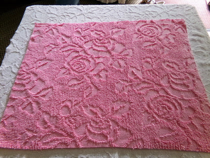 Romantic Pink Rose Dot Vintage Fabric, Reversible Chenille Woven Hobnail Design, 19" x 25" inches,
