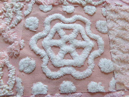 feminine glow vintage 6" chenille squares, set of 16 quilt blocks, rotary cut from pink & peach vintage chenille bedspread fabrics