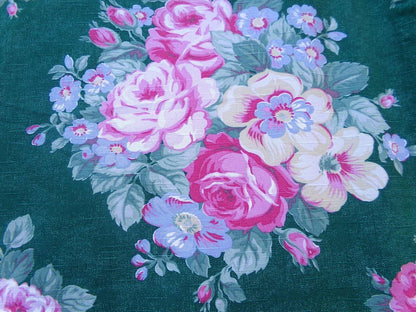 Ralph Lauren Hayley Floral Drapes Window Curtains, Pair of Vintage Green Panels